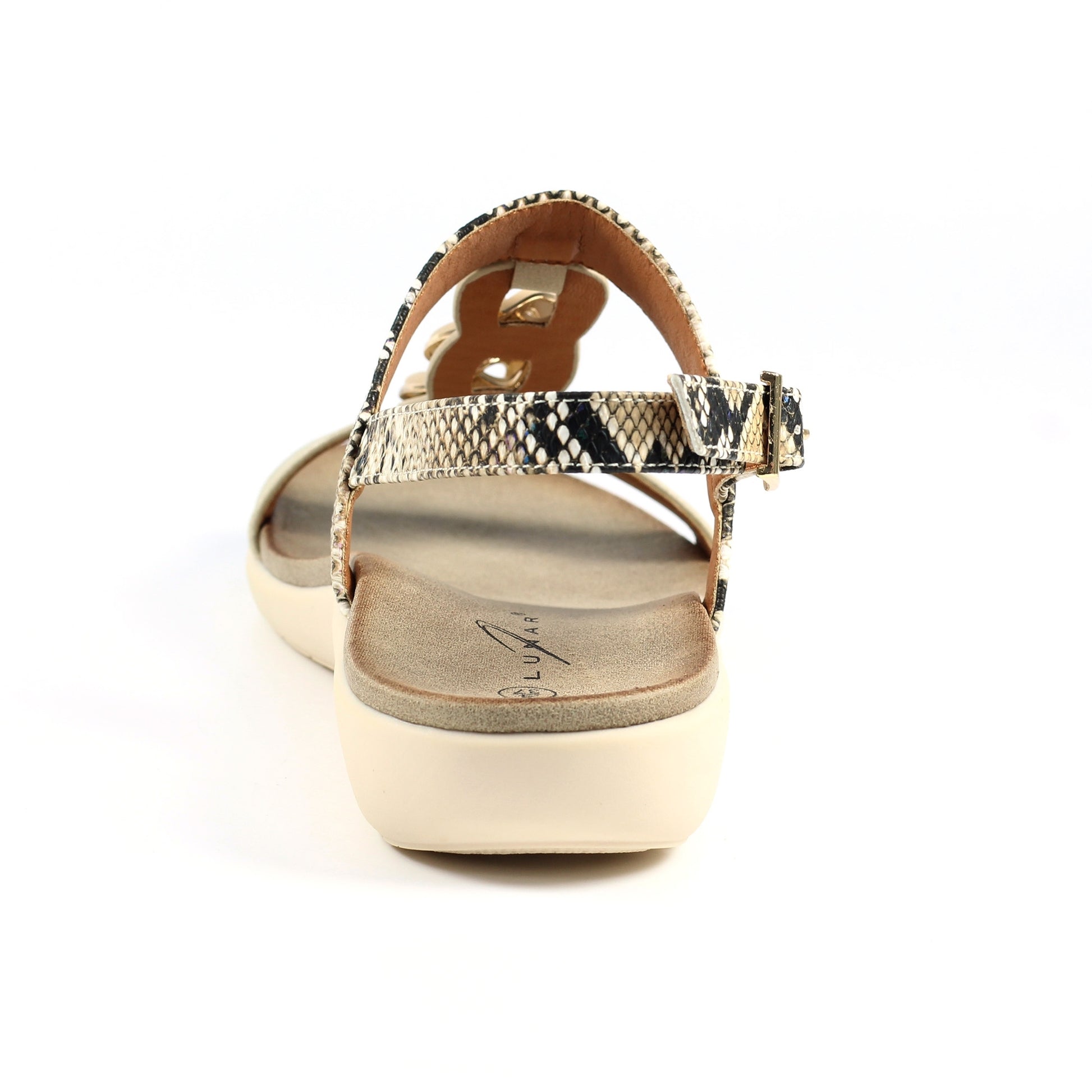 Beige - Back - Lunar Womens-Ladies Bardon Snake Print Sandals