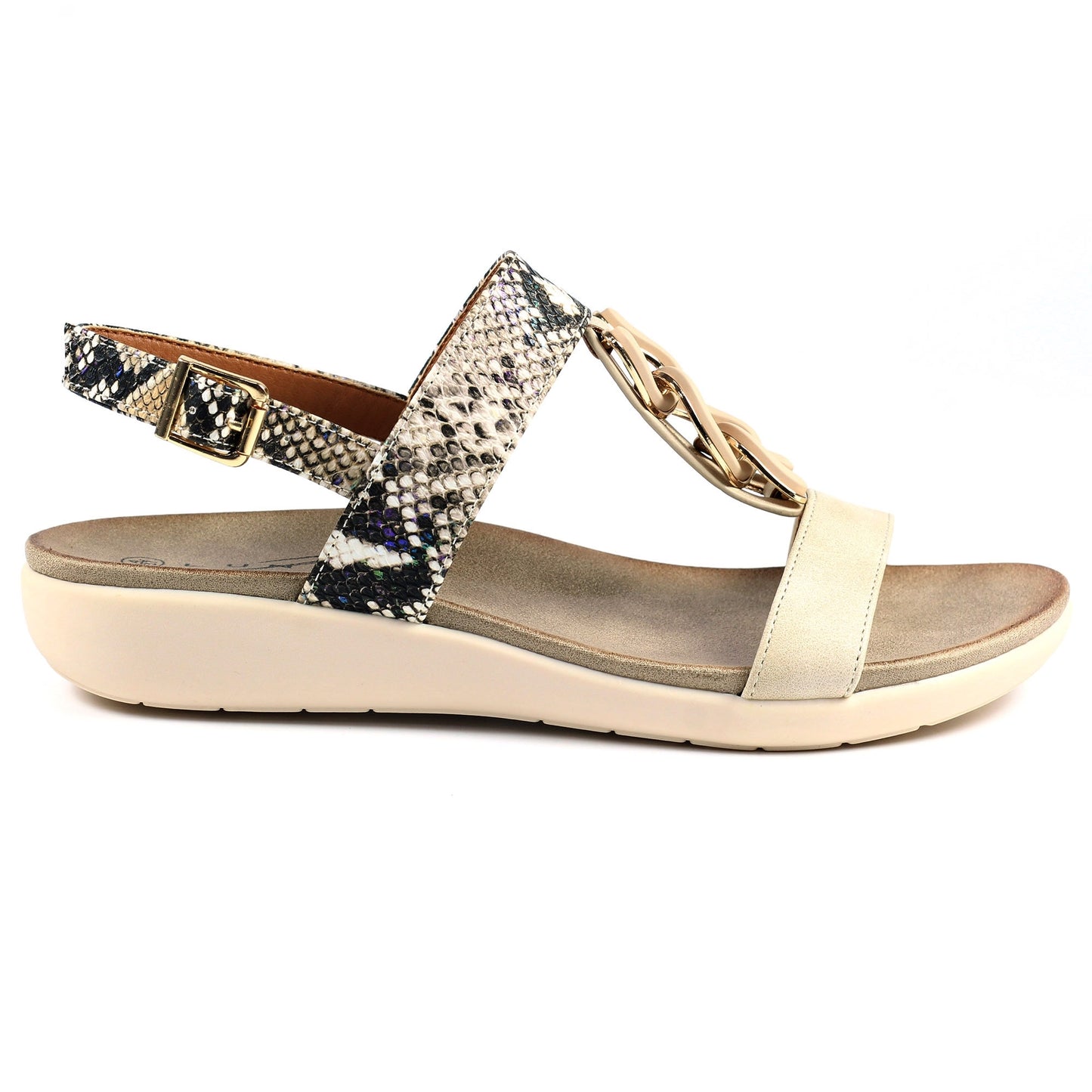Beige - Lifestyle - Lunar Womens-Ladies Bardon Snake Print Sandals