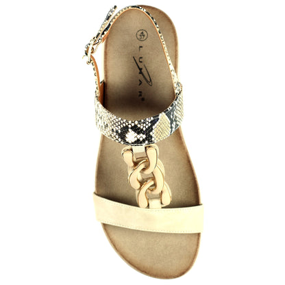 Beige - Pack Shot - Lunar Womens-Ladies Bardon Snake Print Sandals