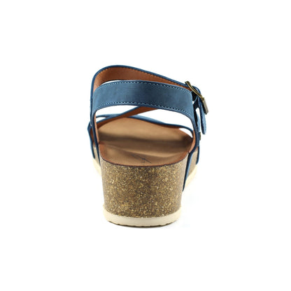 Blue - Back - Lunar Womens-Ladies Cluster Wedge Sandals