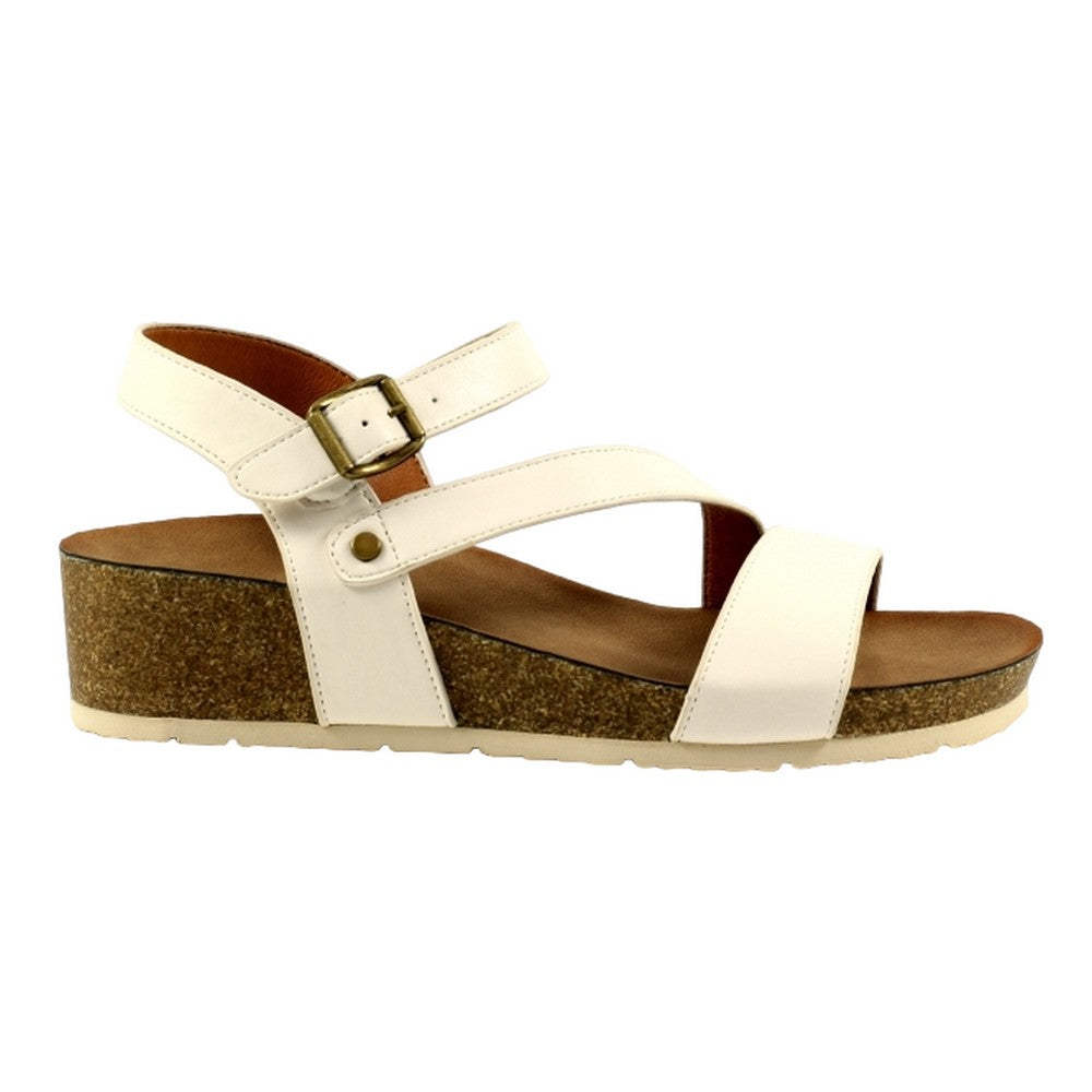 White - Back - Lunar Womens-Ladies Cluster Wedge Sandals