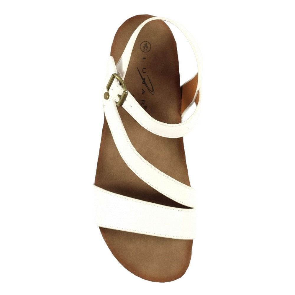 White - Side - Lunar Womens-Ladies Cluster Wedge Sandals