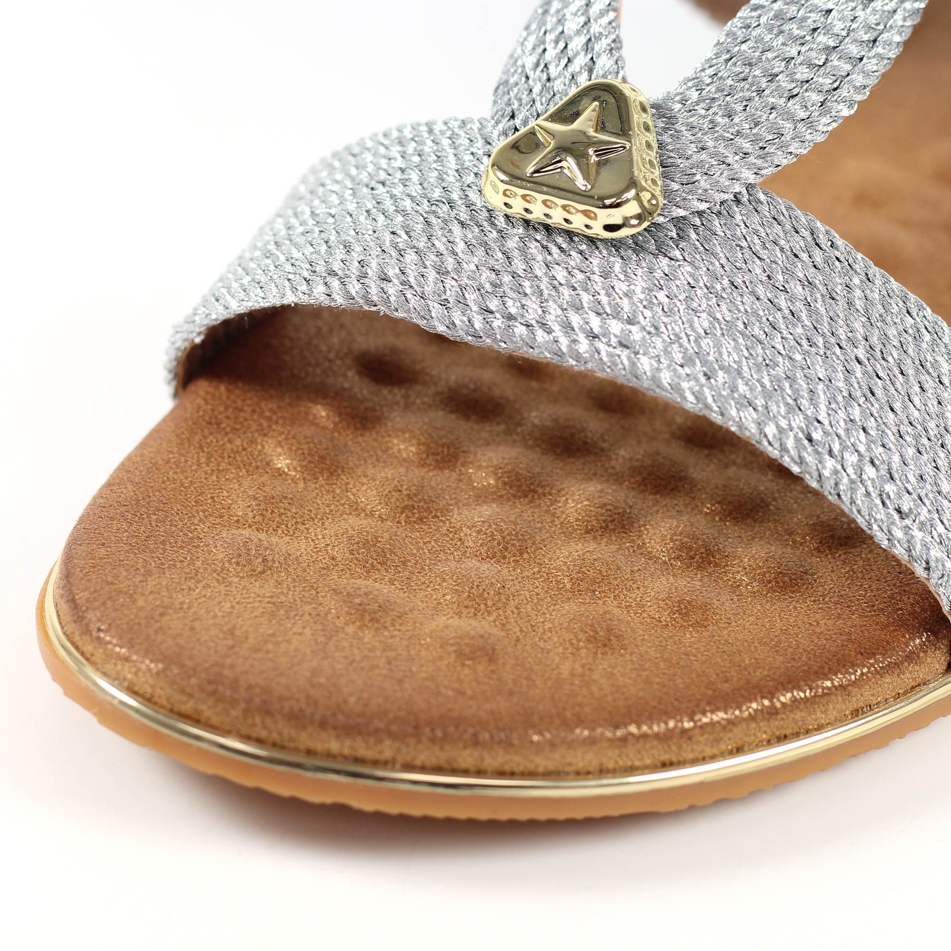 Silver - Close up - Lunar Womens-Ladies Calow Leather Sandals