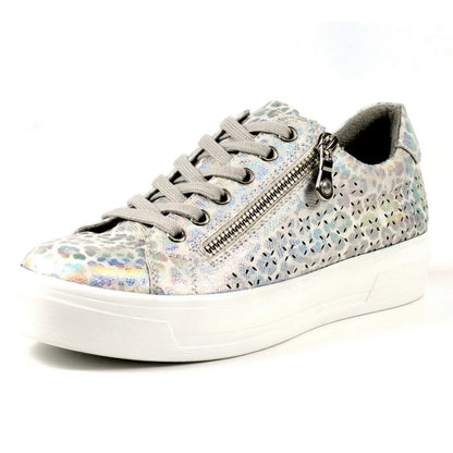 White - Front - Lunar Womens-Ladies Charm Leopard Print Trainers