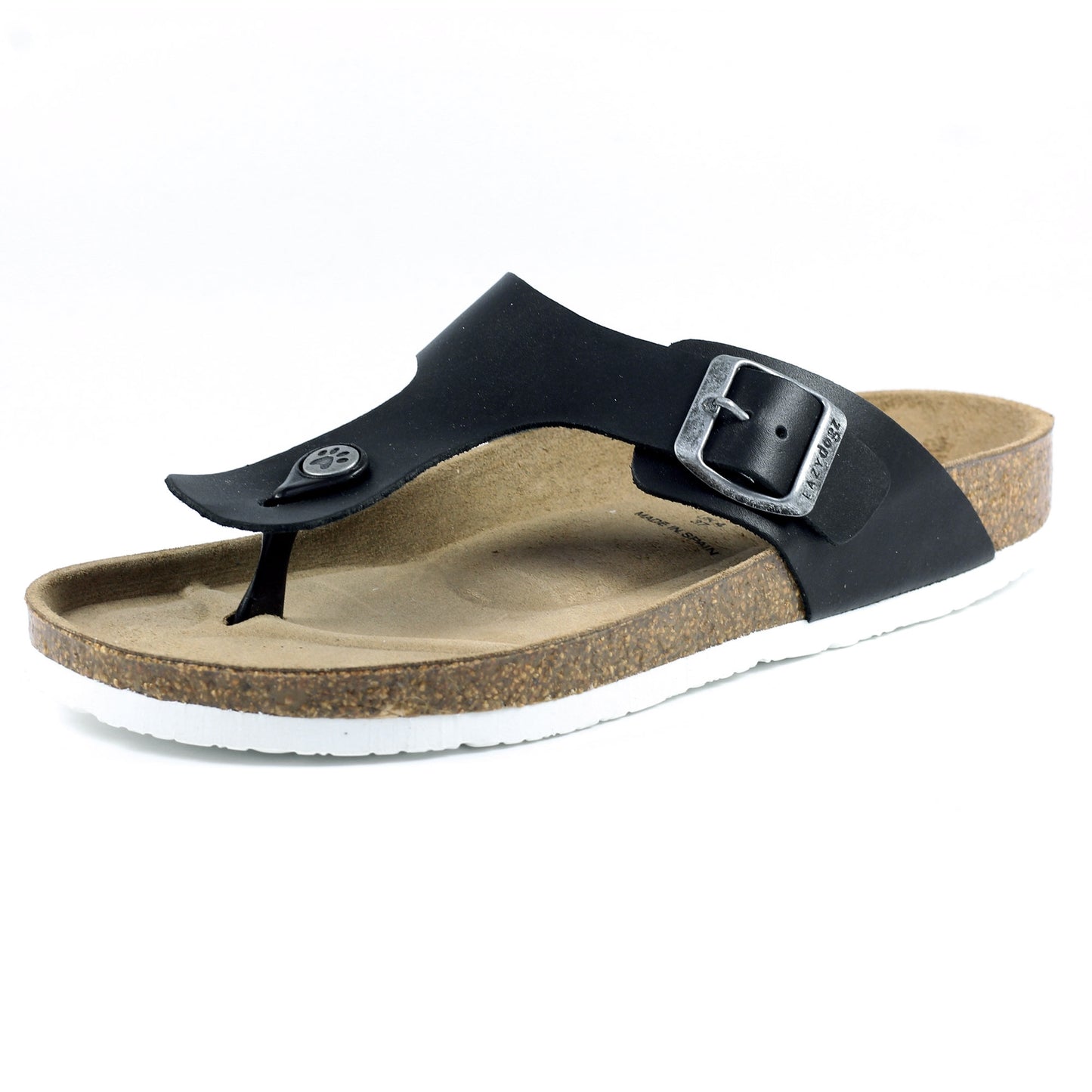Black - Back - Lazy Dogz Womens-Ladies Beach II Leather Sandals