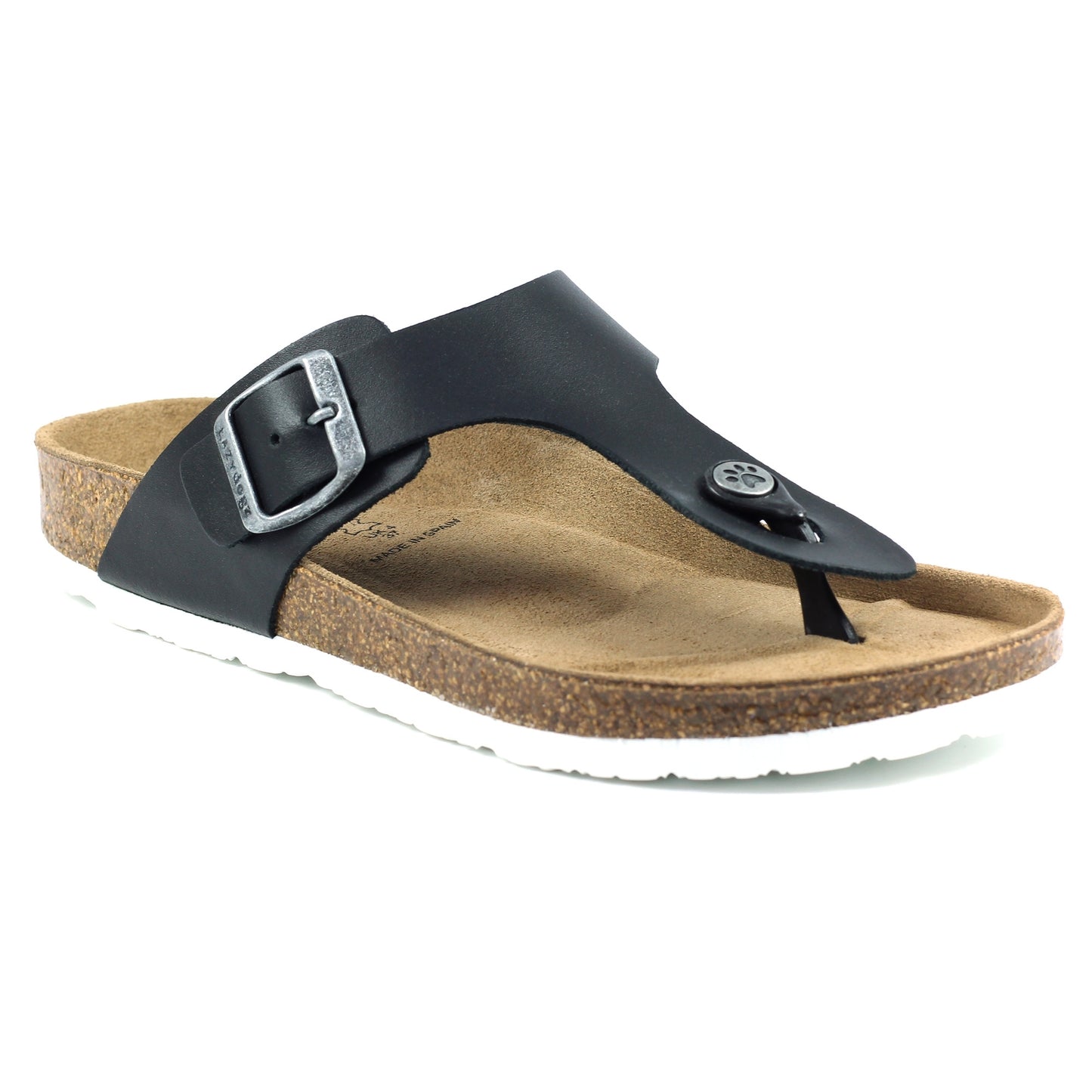 Black - Side - Lazy Dogz Womens-Ladies Beach II Leather Sandals