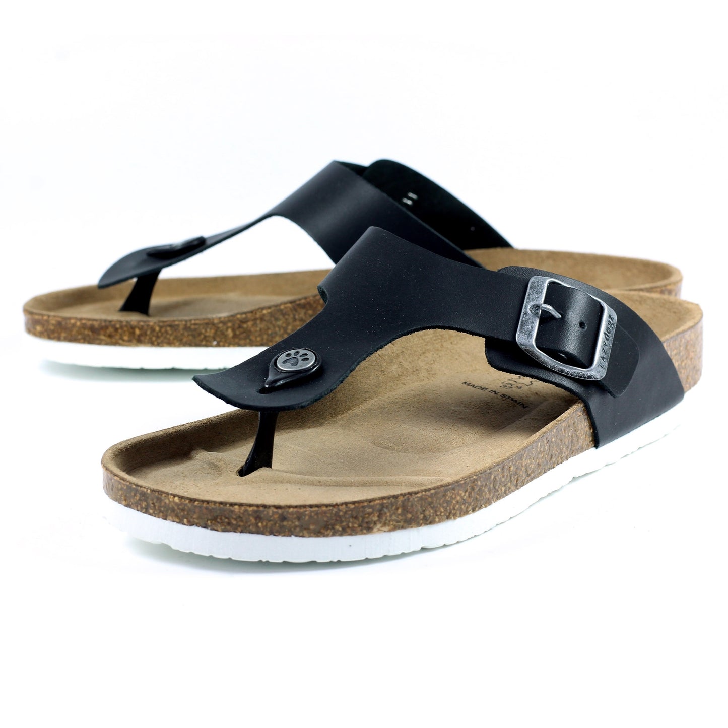 Black - Front - Lazy Dogz Womens-Ladies Beach II Leather Sandals