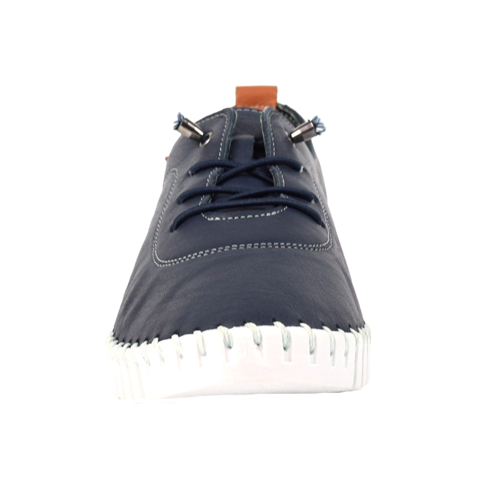 Navy - Side - Lunar Womens-Ladies Flamborough Leather Shoes