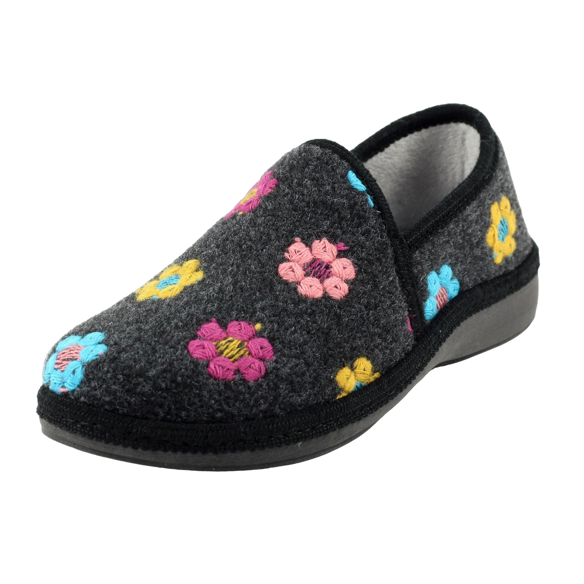 Black - Close up - Lunar Womens-Ladies Sepal Felt Slippers