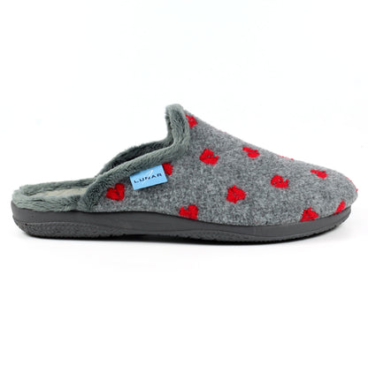 Grey - Side - Lunar Womens-Ladies Bruna Hearts Slippers