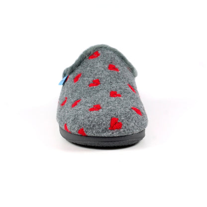 Grey - Close up - Lunar Womens-Ladies Bruna Hearts Slippers