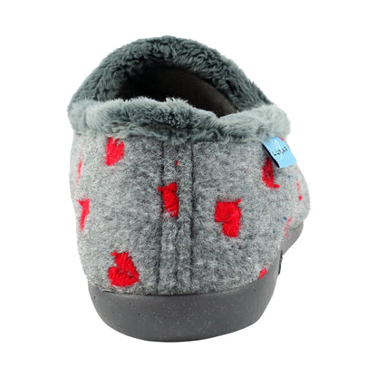 Grey - Side - Lunar Womens-Ladies Callisto Hearts Slippers