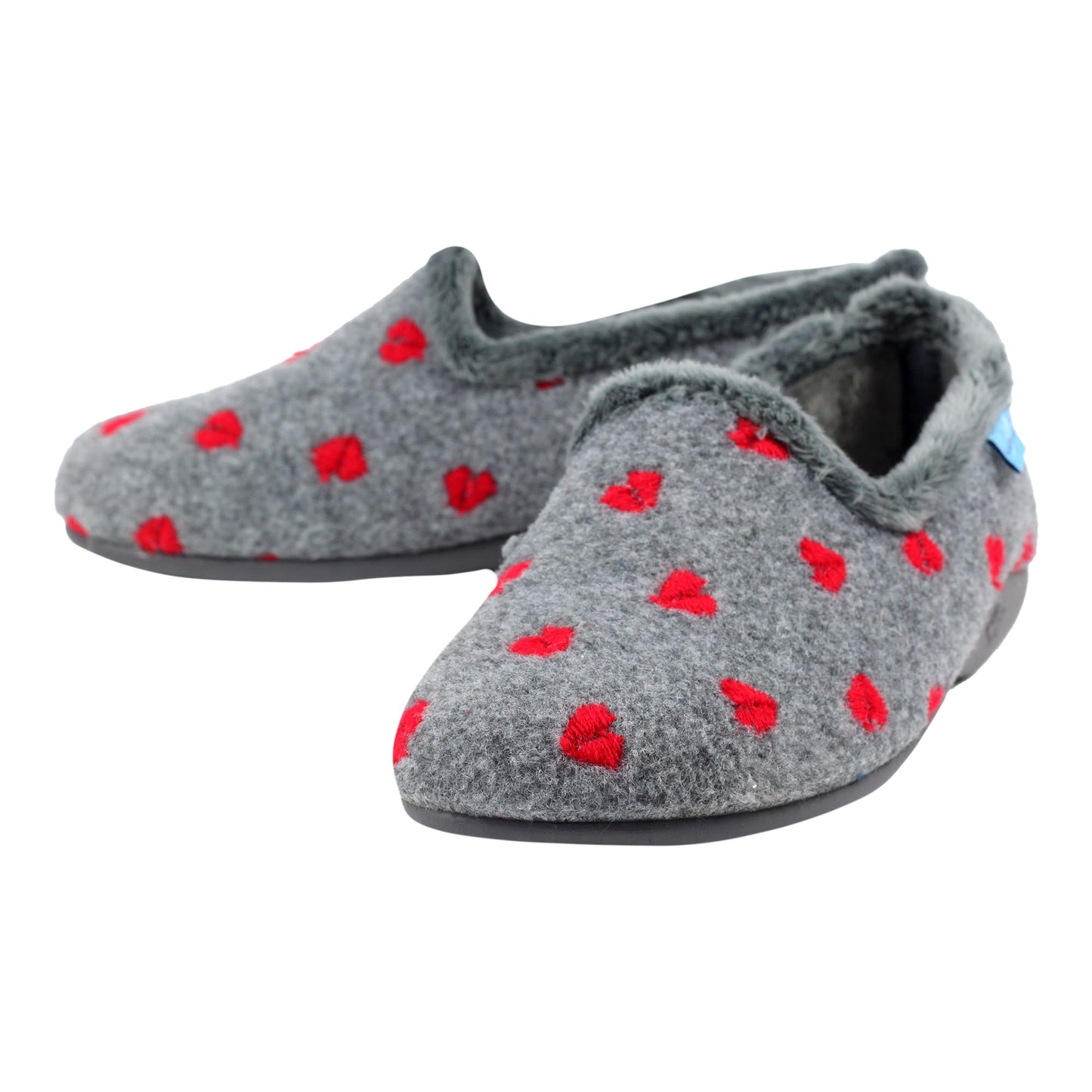 Grey - Close up - Lunar Womens-Ladies Callisto Hearts Slippers