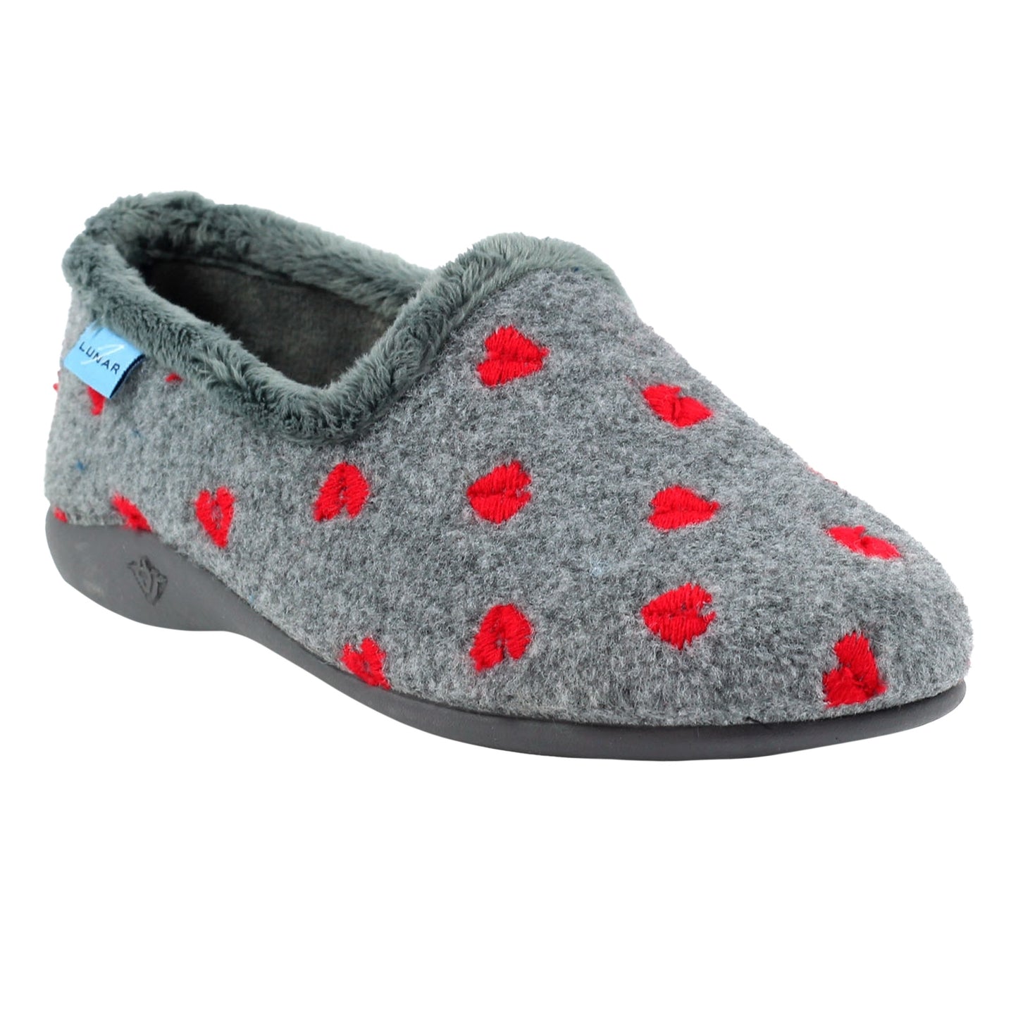 Grey - Front - Lunar Womens-Ladies Callisto Hearts Slippers