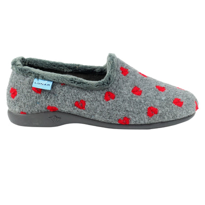 Grey - Back - Lunar Womens-Ladies Callisto Hearts Slippers