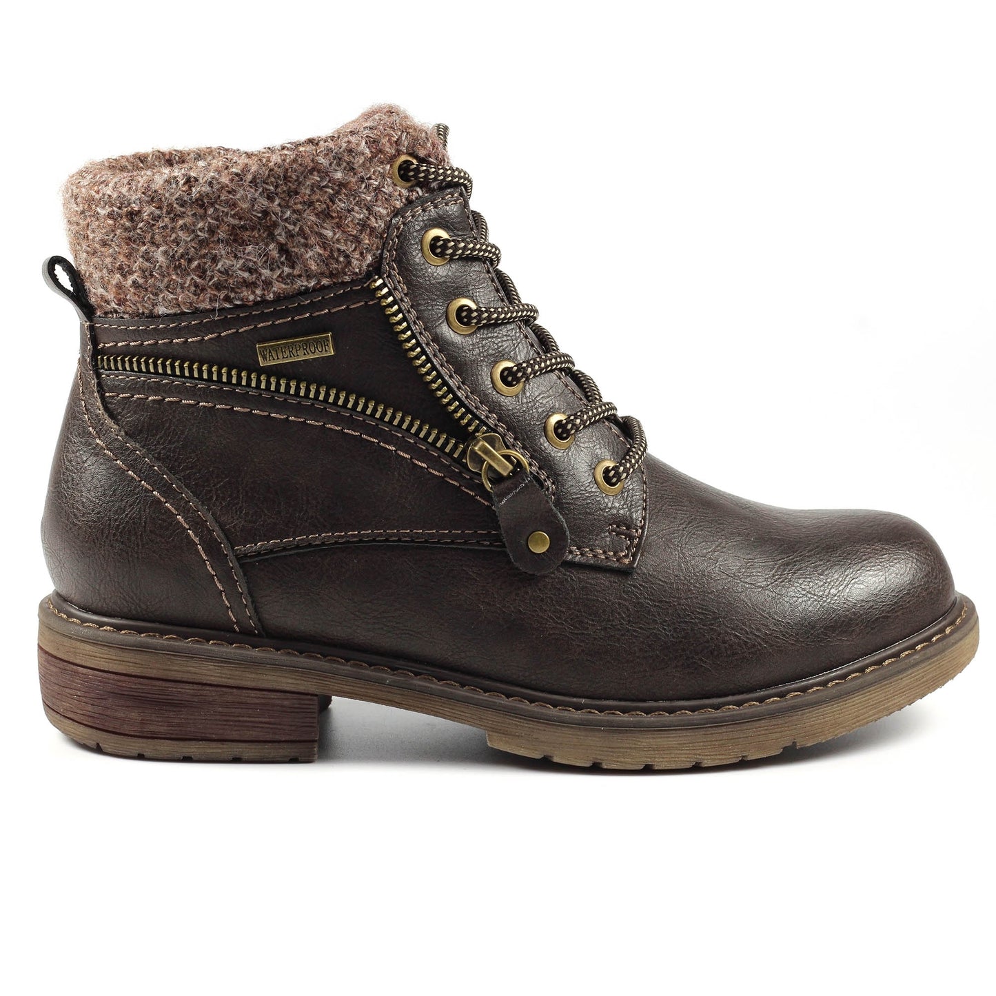 Brown - Side - Lunar Womens-Ladies Benson III Waterproof Ankle Boots