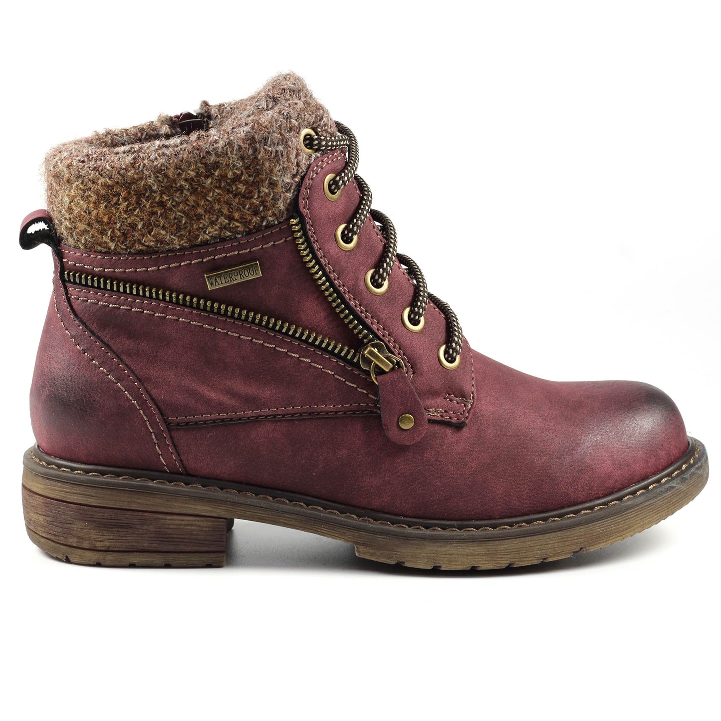 Burgundy - Side - Lunar Womens-Ladies Benson III Waterproof Ankle Boots