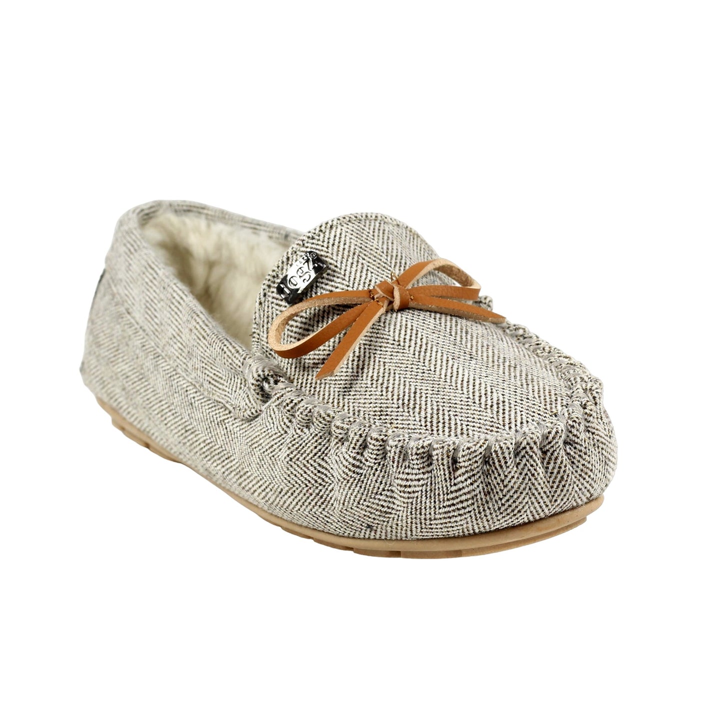 Beige - Front - Lazy Dogz Womens-Ladies Jennings Leather Trim Moccasins