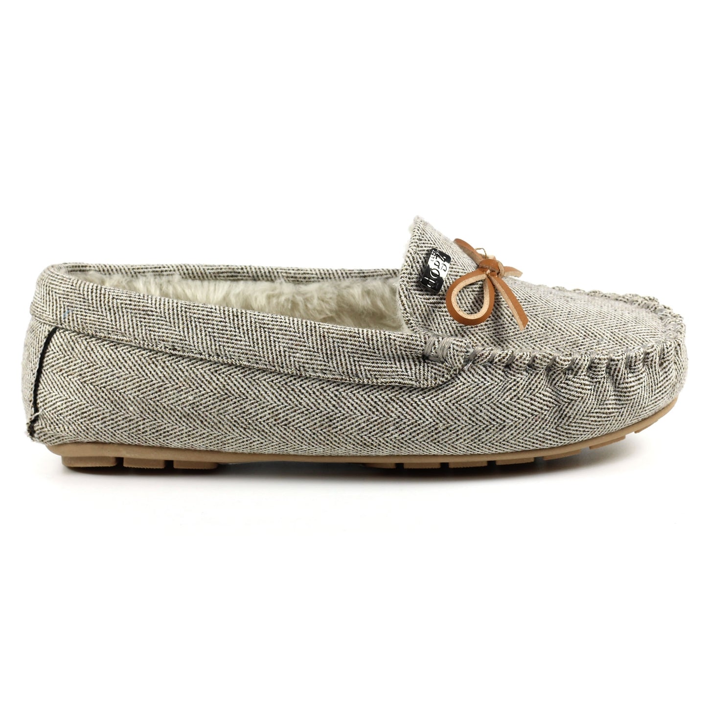 Beige - Side - Lazy Dogz Womens-Ladies Jennings Leather Trim Moccasins