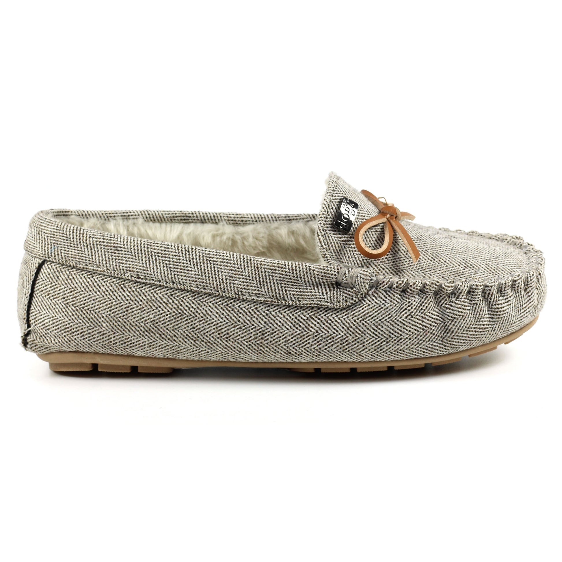 Beige - Side - Lazy Dogz Womens-Ladies Jennings Leather Trim Moccasins