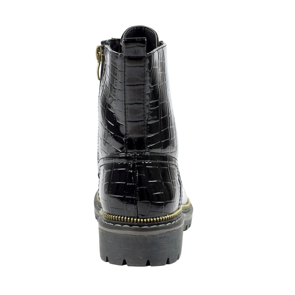Black - Back - Lunar Womens-Ladies Regan Croc Ankle Boots