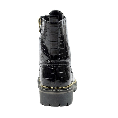 Black - Back - Lunar Womens-Ladies Regan Croc Ankle Boots