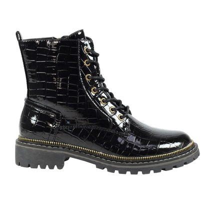 Black - Side - Lunar Womens-Ladies Regan Croc Ankle Boots