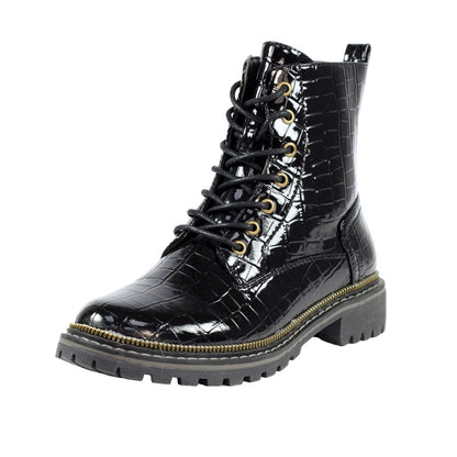 Black - Close up - Lunar Womens-Ladies Regan Croc Ankle Boots