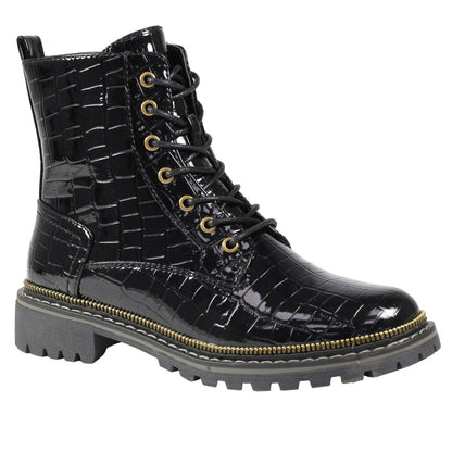 Black - Front - Lunar Womens-Ladies Regan Croc Ankle Boots