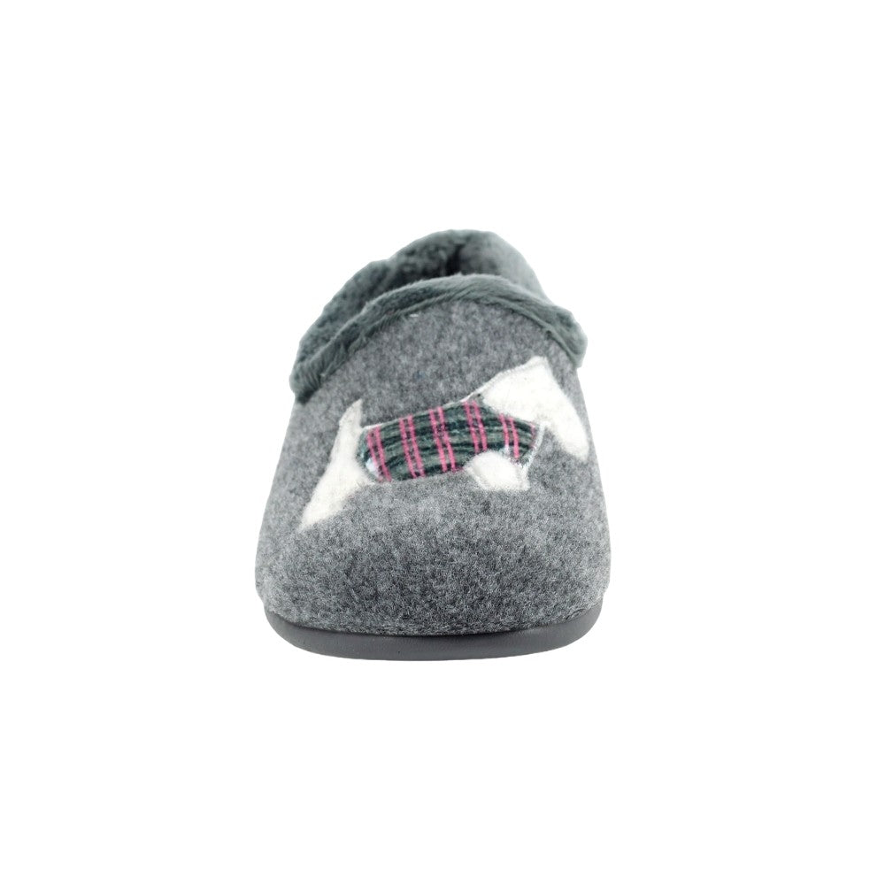 Grey - Close up - Lazy Dogz Womens-Ladies Monique Scottish Terrier Slippers