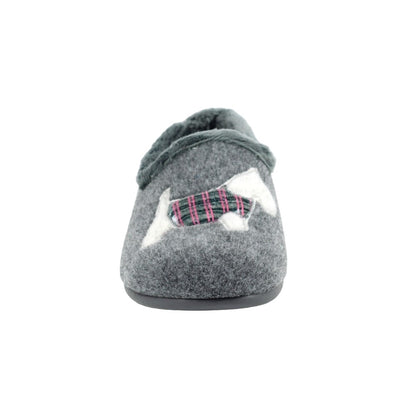 Grey - Close up - Lazy Dogz Womens-Ladies Monique Scottish Terrier Slippers