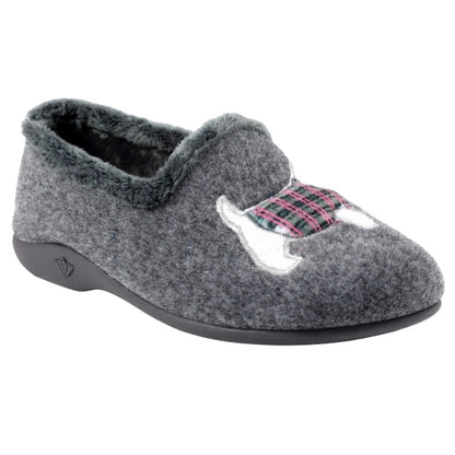 Grey - Front - Lazy Dogz Womens-Ladies Monique Scottish Terrier Slippers
