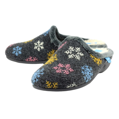 Grey - Pack Shot - Lunar Womens-Ladies Juniper Snowflake Slippers