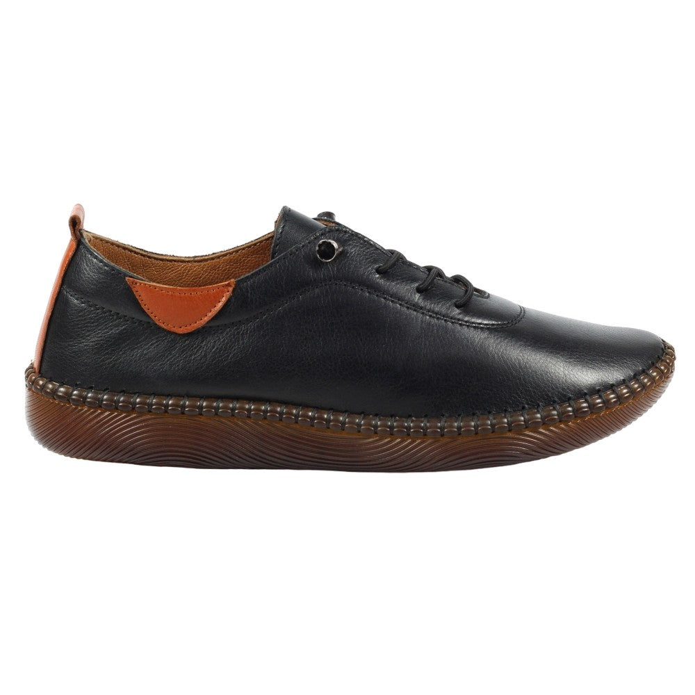 Black - Side - Lunar Womens-Ladies St Vincent Leather Plimsolls