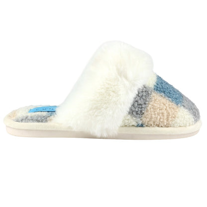 Blue - Side - Lunar Womens-Ladies Kayden Faux Fur Lined Slippers