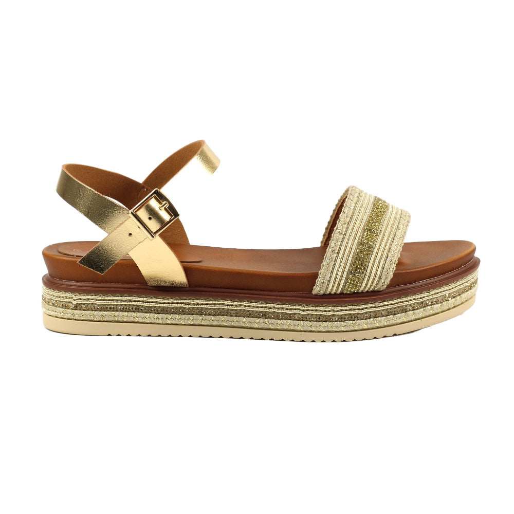 Gold - Side - Lunar Womens-Ladies Frazer Sandals