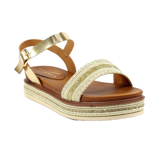 Gold - Front - Lunar Womens-Ladies Frazer Sandals
