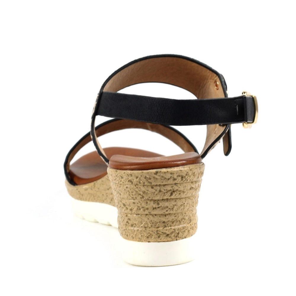 Black - Back - Lunar Womens-Ladies Rio Wedge Sandals