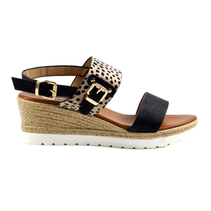 Black - Side - Lunar Womens-Ladies Rio Wedge Sandals