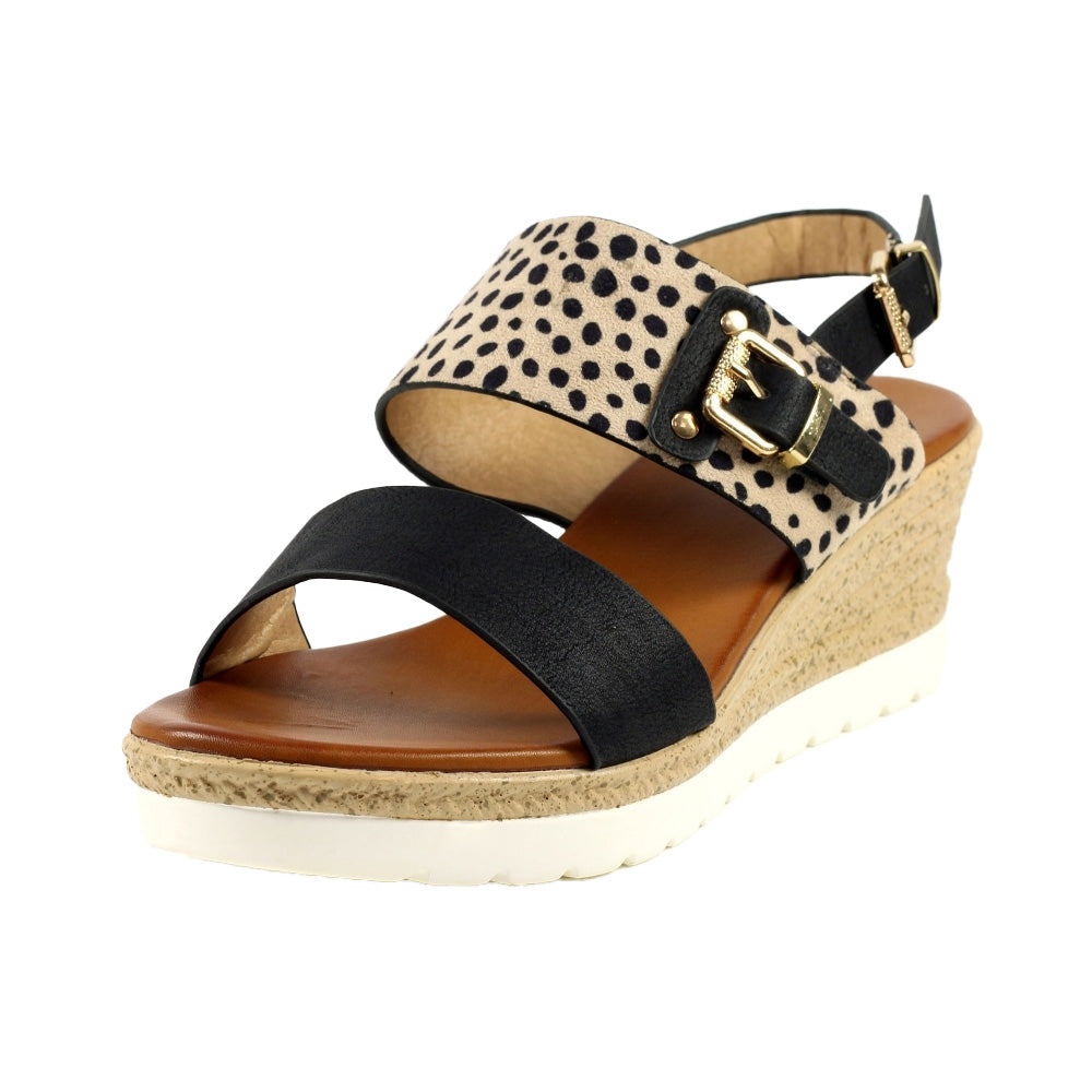Black - Pack Shot - Lunar Womens-Ladies Rio Wedge Sandals