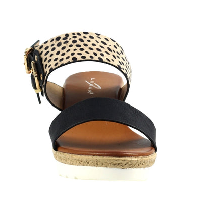 Black - Close up - Lunar Womens-Ladies Rio Wedge Sandals