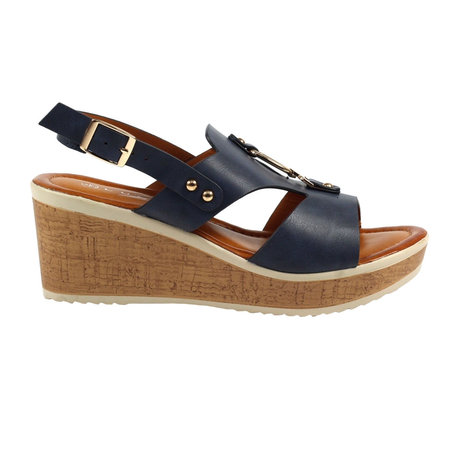 Blue - Side - Lunar Womens-Ladies Ambrosia Wedge Heel Sandals