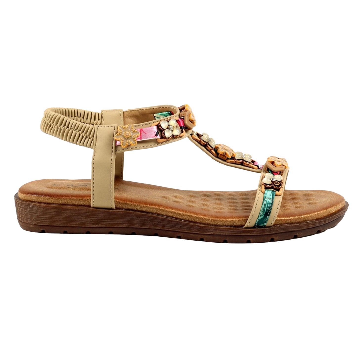 Beige - Side - Lunar Womens-Ladies Becca Sandals