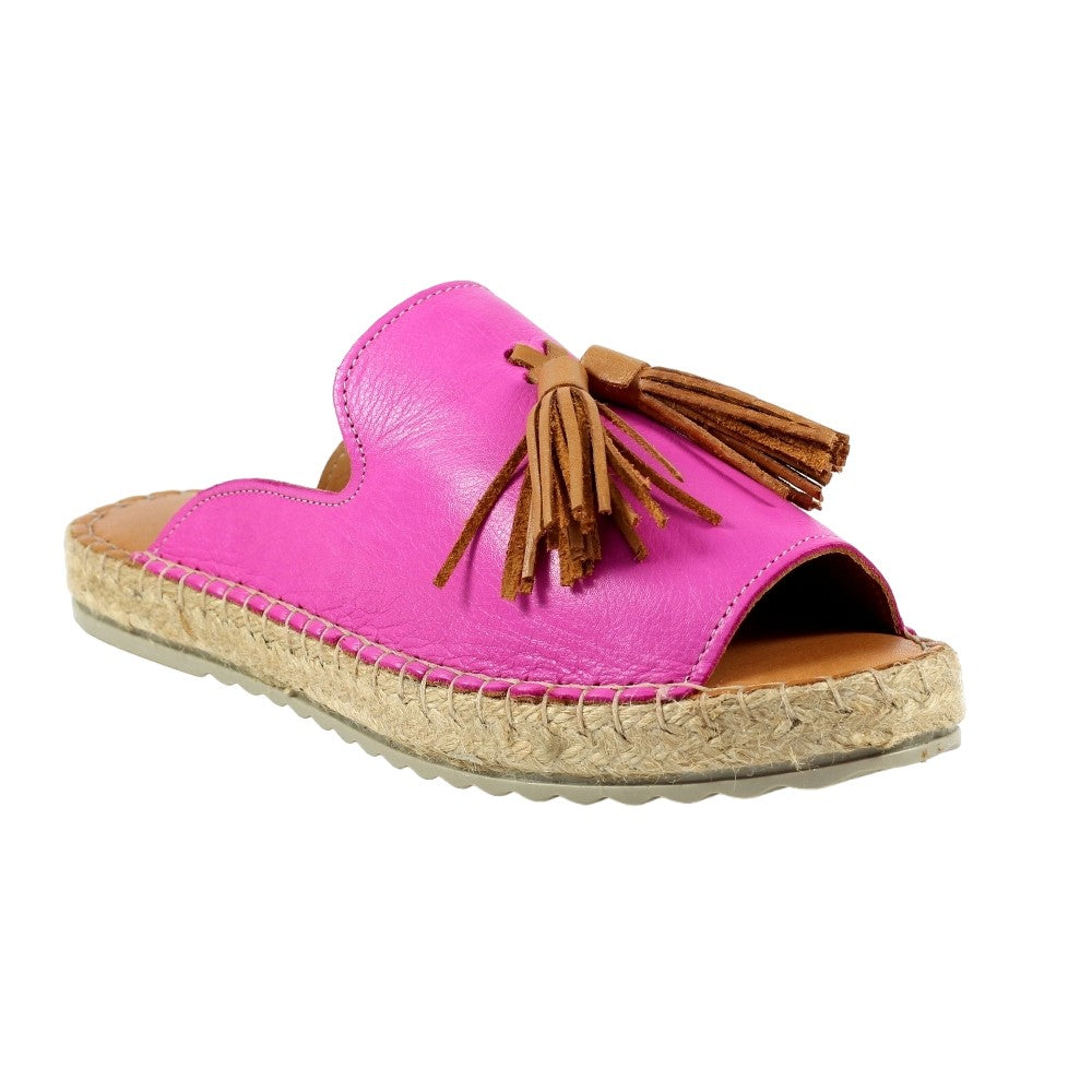 Fuchsia - Front - Lazy Dogz Womens-Ladies Joss Leather Sandals