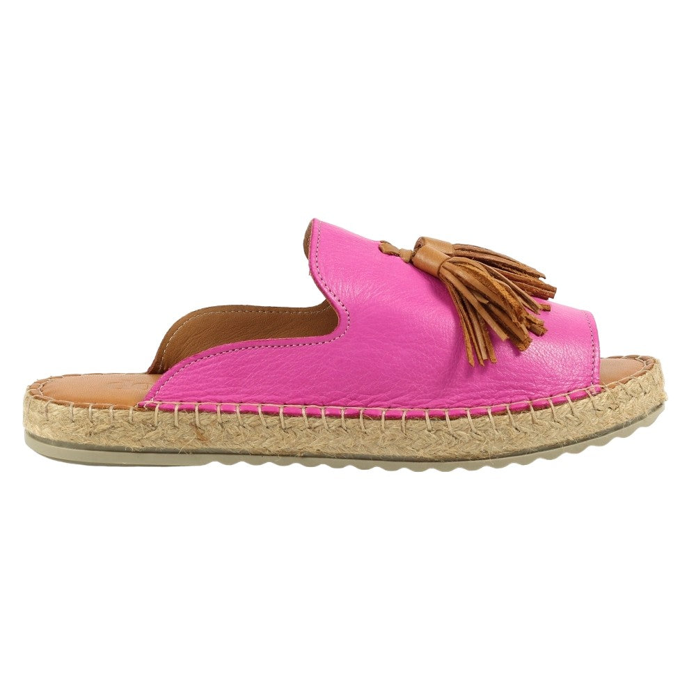 Fuchsia - Side - Lazy Dogz Womens-Ladies Joss Leather Sandals