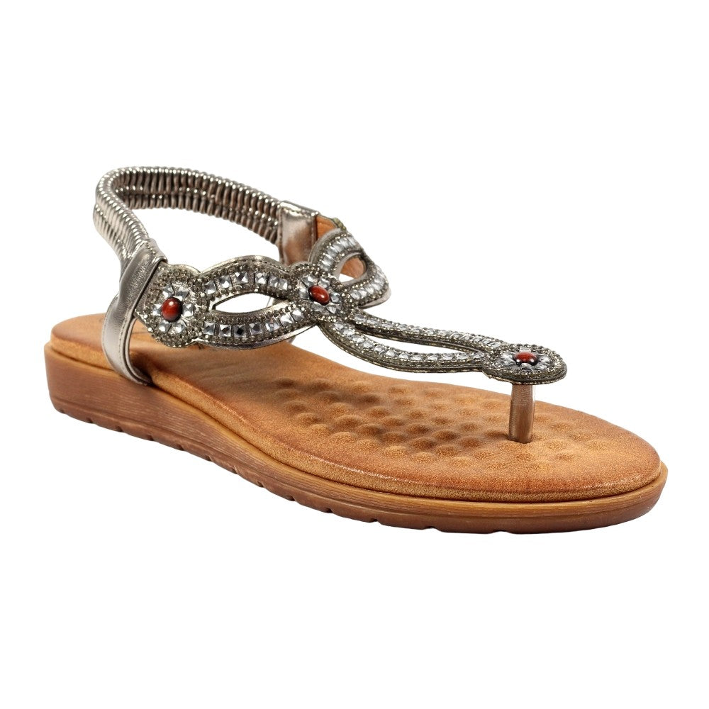Pewter - Front - Lunar Womens-Ladies Diamante Sandals