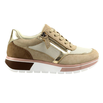 Beige - Side - Lunar Womens-Ladies Haller Suede Trainers