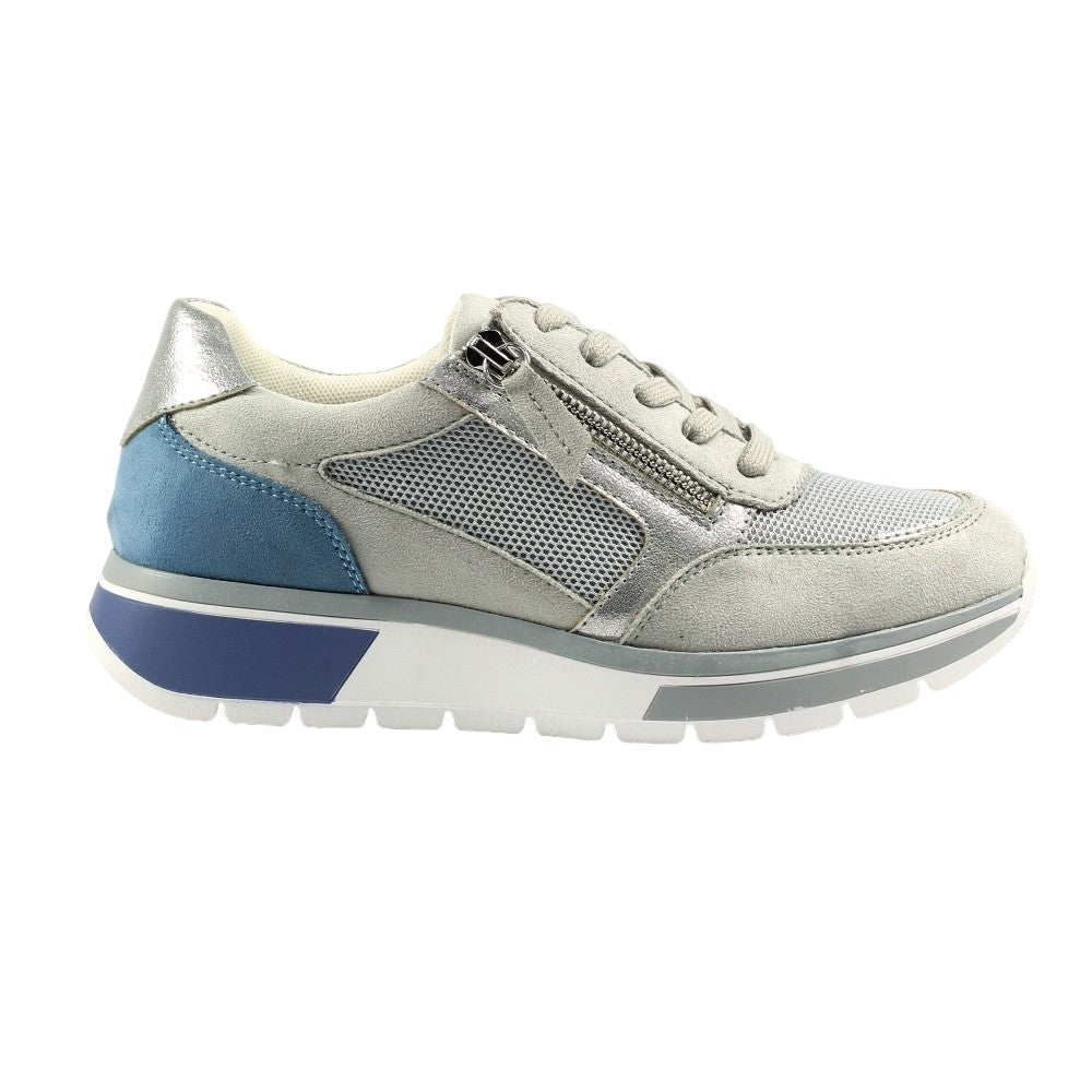 Grey - Side - Lunar Womens-Ladies Haller Suede Trainers