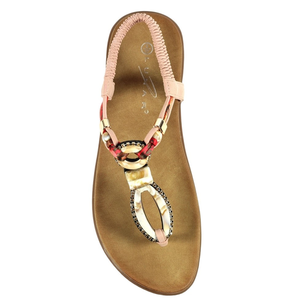 Pink - Side - Lunar Womens-Ladies Bunton Sandals