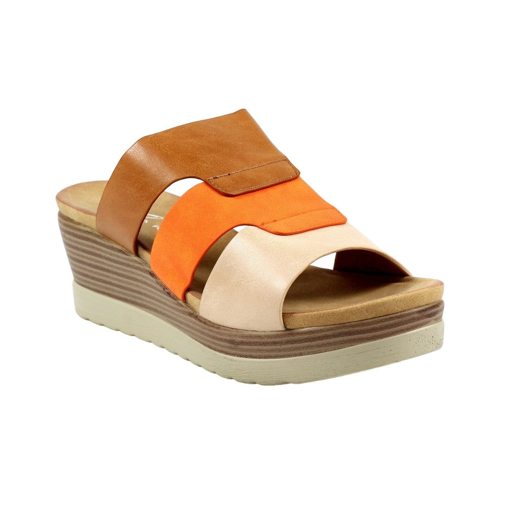 Tan - Front - Lunar Womens-Ladies Jolo Wedge Sandals